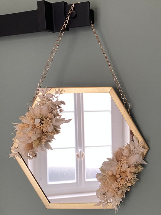 Miroir doré hexagonal