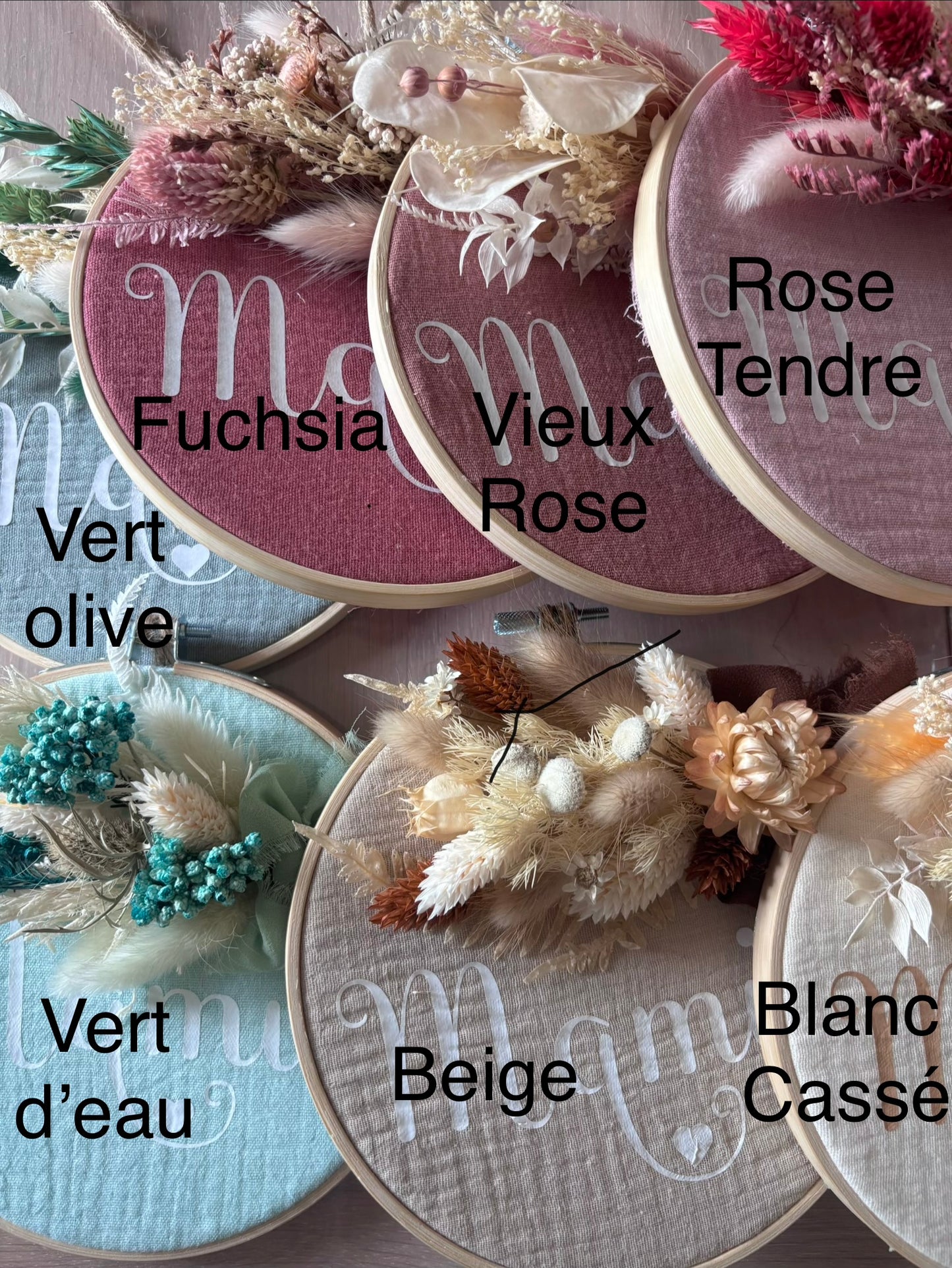 Tambourin décoratif "Mamie" et fleurs séchées