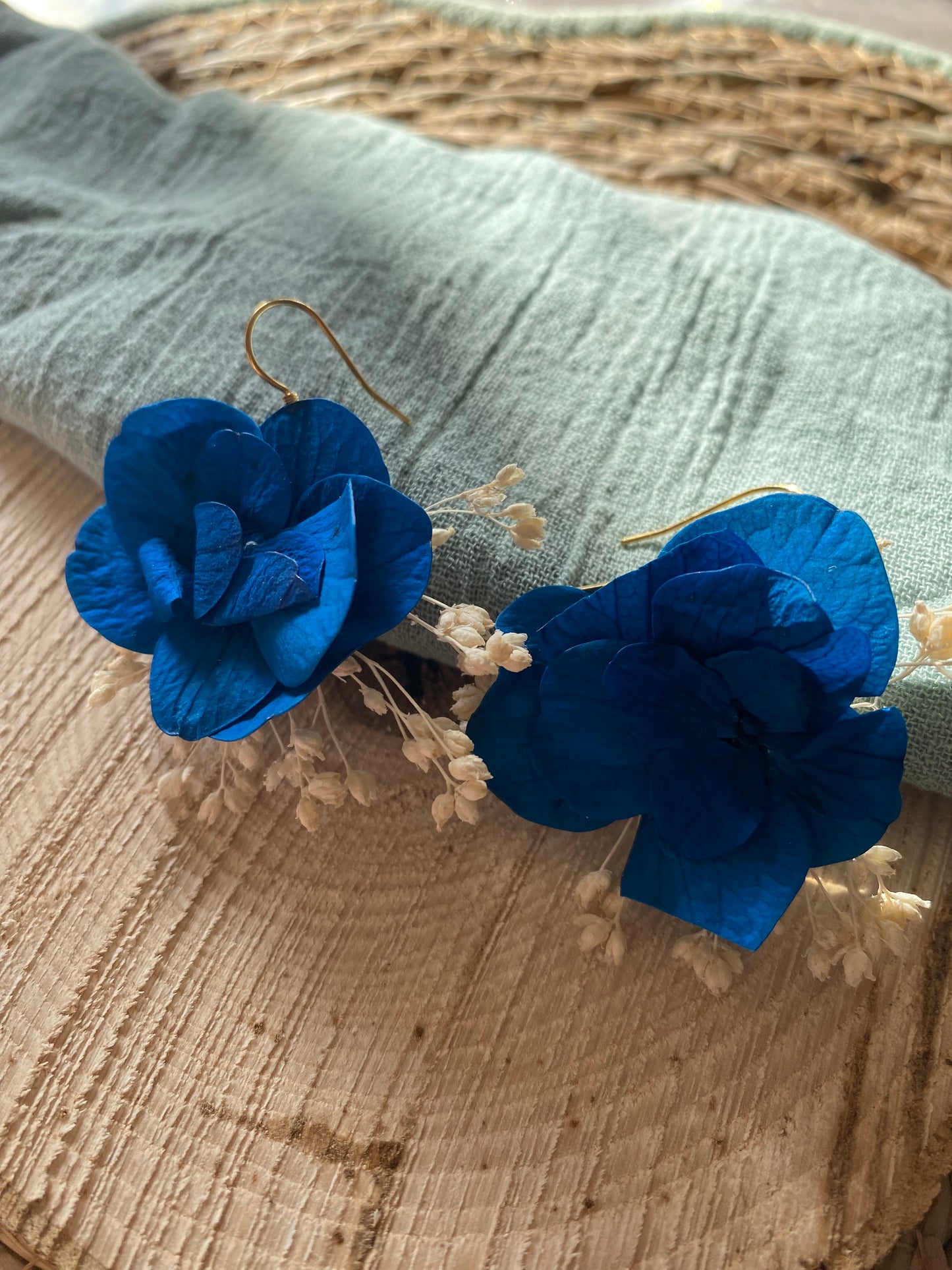 Boucles d'oreilles Hortensia bleu