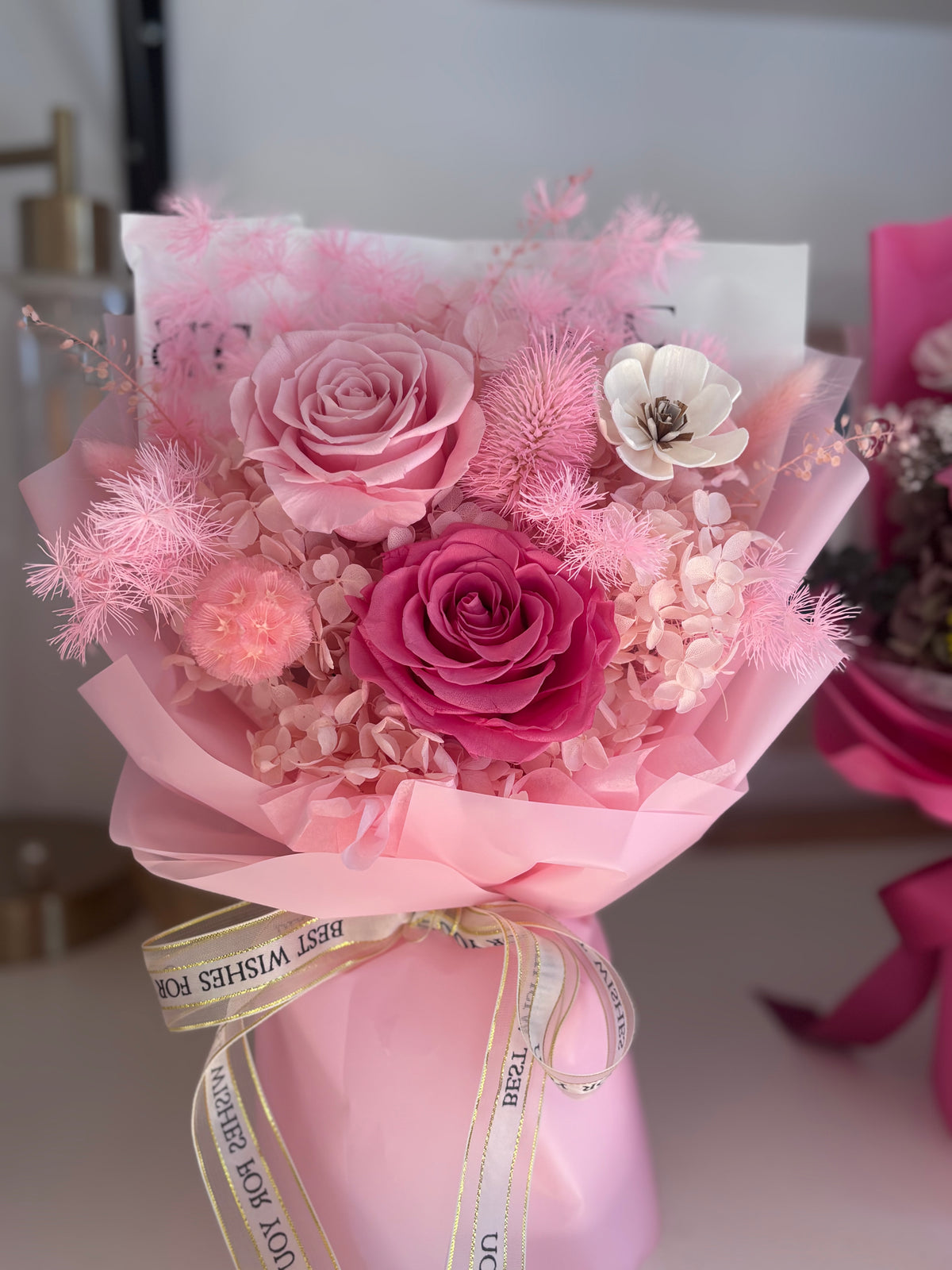 Bouquet de fleurs stabilisées Douceur Rosée