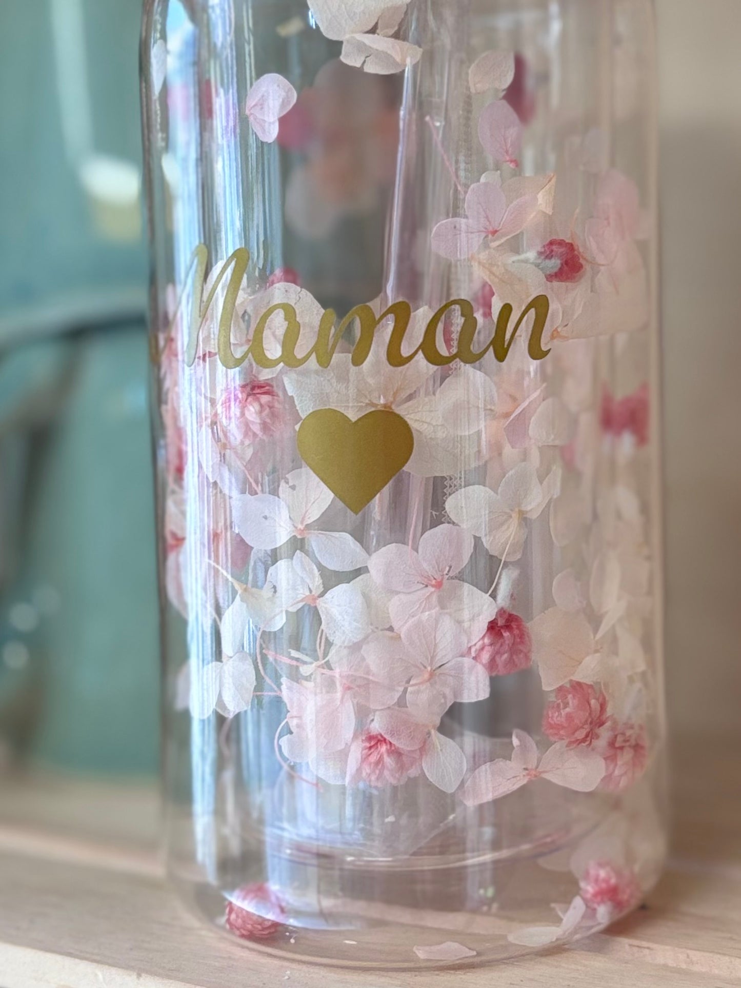 Gobelet fleuri « Maman » – Personnalisé en fleurs séchées