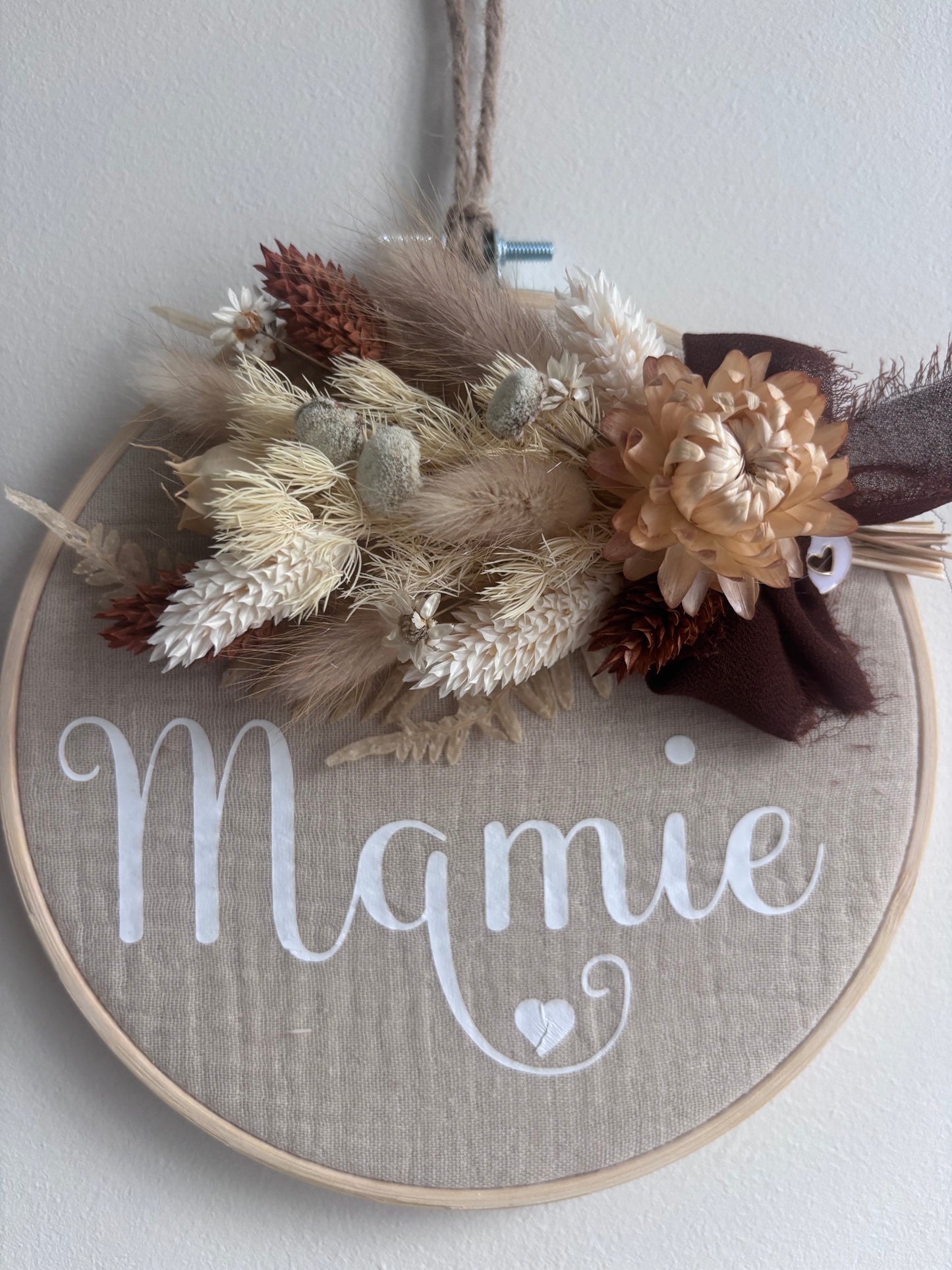 Tambourin décoratif "Mamie" et fleurs séchées