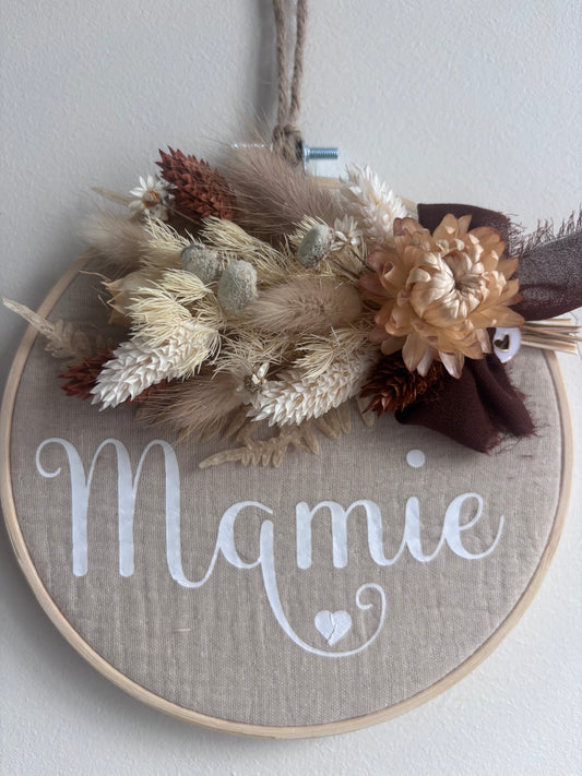 Tambourin décoratif "Mamie" et fleurs séchées