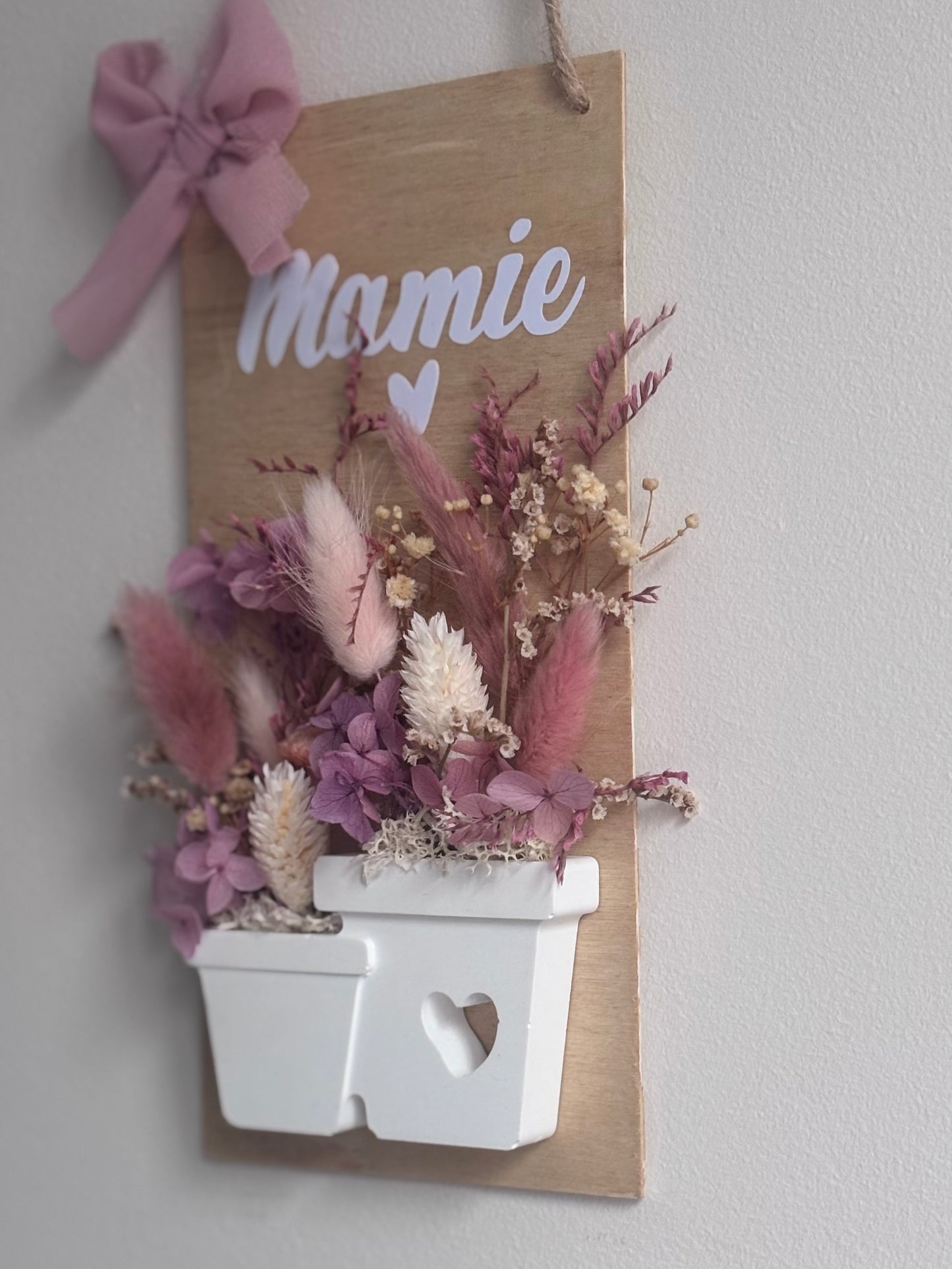 Plaque décorative murale "Mamie" en fleurs séchées