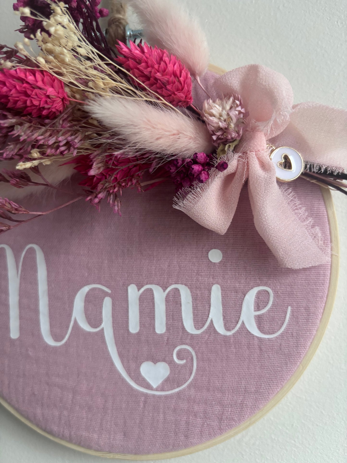 Tambourin décoratif "Mamie" et fleurs séchées