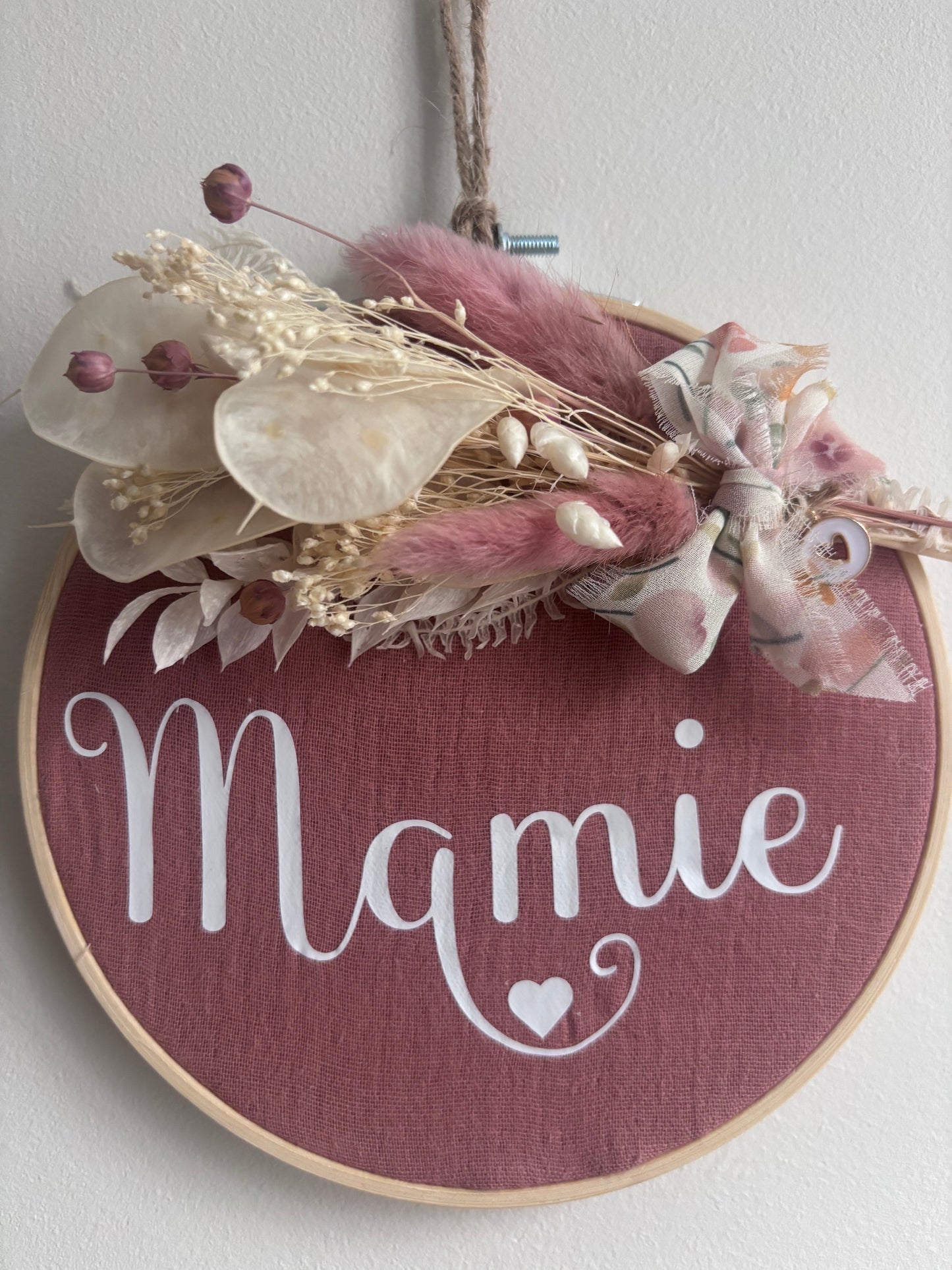 Tambourin décoratif "Mamie" et fleurs séchées