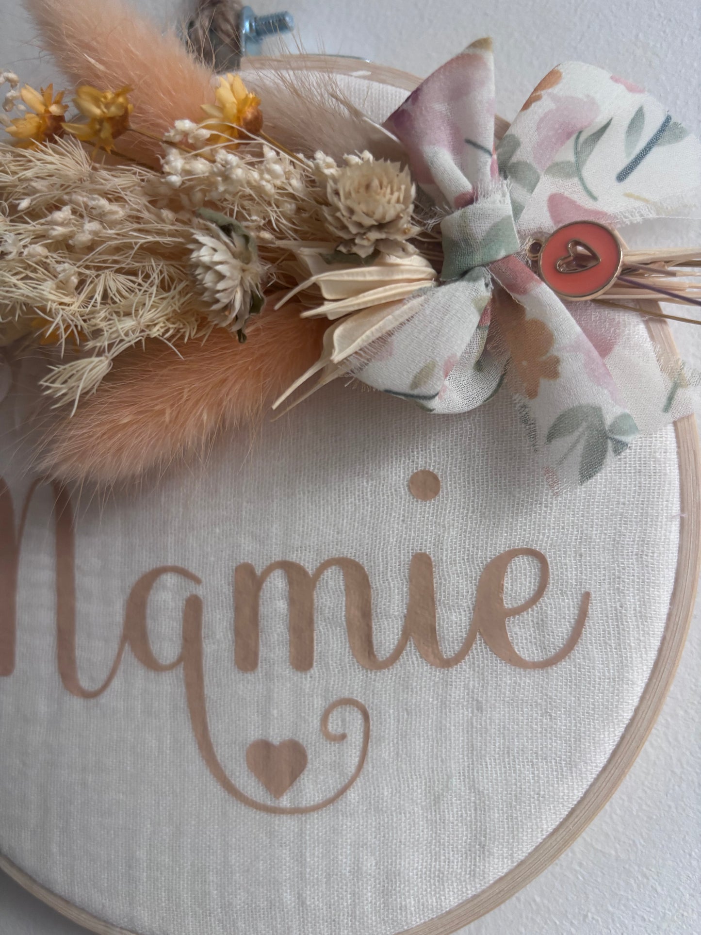 Tambourin décoratif "Mamie" et fleurs séchées