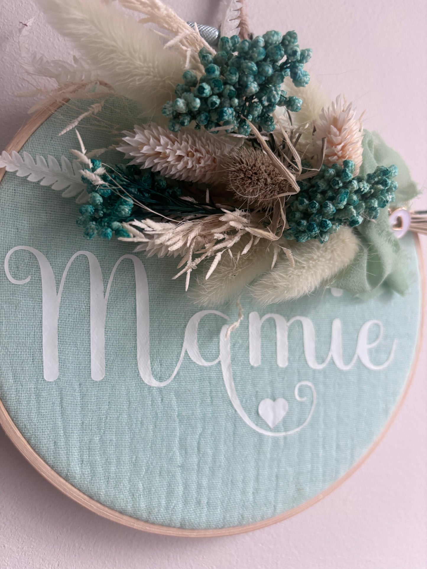 Tambourin décoratif "Mamie" et fleurs séchées