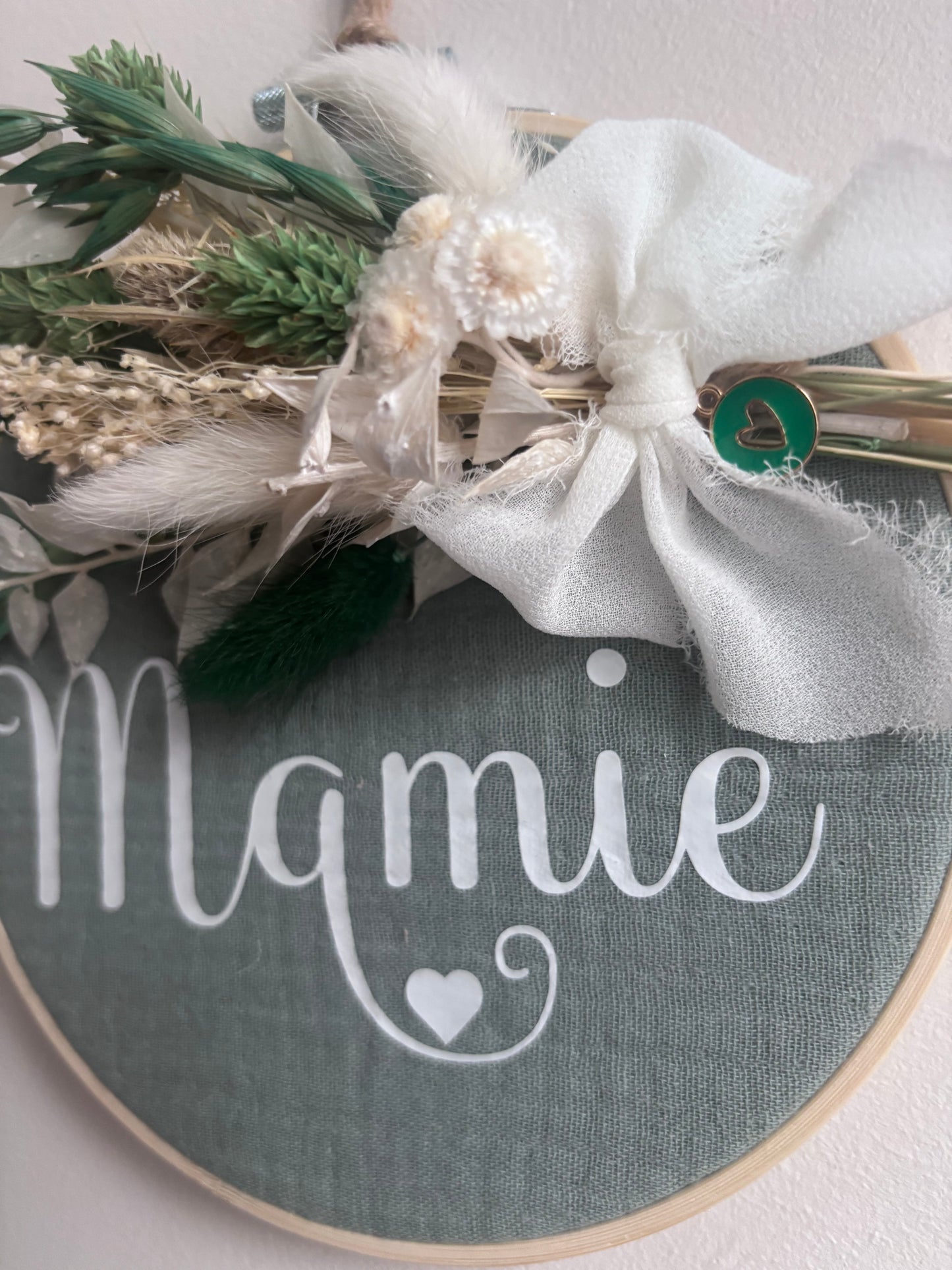Tambourin décoratif "Mamie" et fleurs séchées