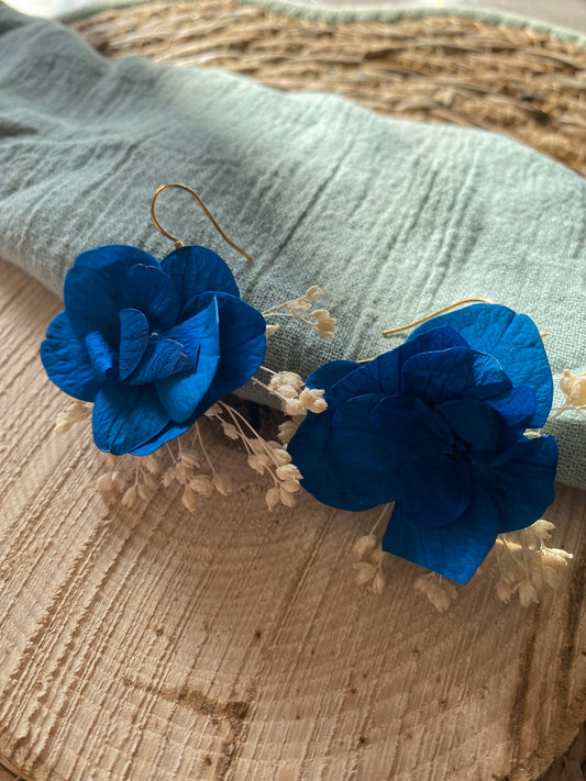 Boucles d'oreilles Hortensia bleu